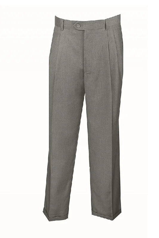 Gray Dress Pants Regular Leg Pleated Pants Pre-hemmed with Cuffs