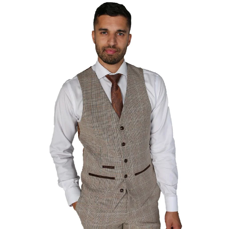 Holland - Men's Beige Check Waistcoat Office Wedding Prom