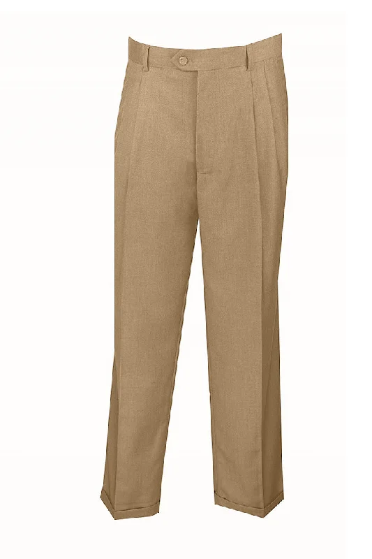 Khaki Dress Pants Regular Leg Pleated Pre-hemmed With Cuffs