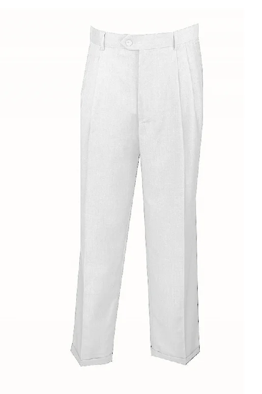 White Dress Pants Regular Leg Pleated Pre-hemmed With Cuffs