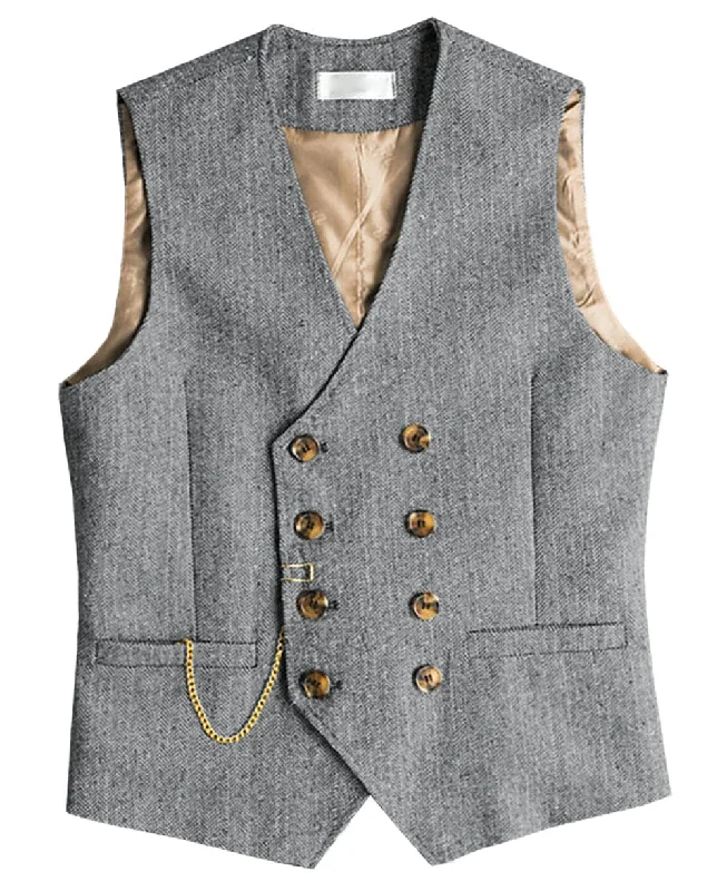 Men Double Breasted V Neck Waistcoat