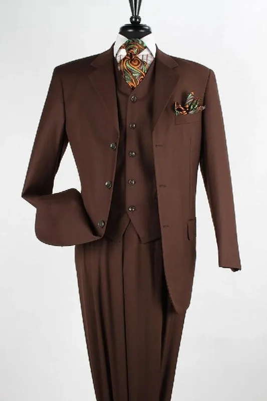 Apollo King Men's Vested Classic Fit 3 Button Suit Pant in Chocolate Brown