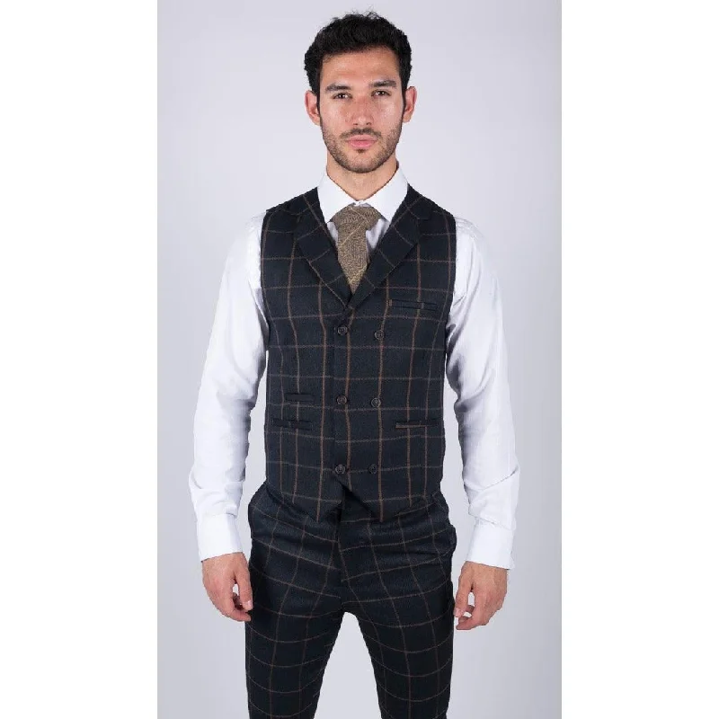 Mens Classic Waistcoat Prince Of Wales Check Navy Slim Fit Vintage Wedding