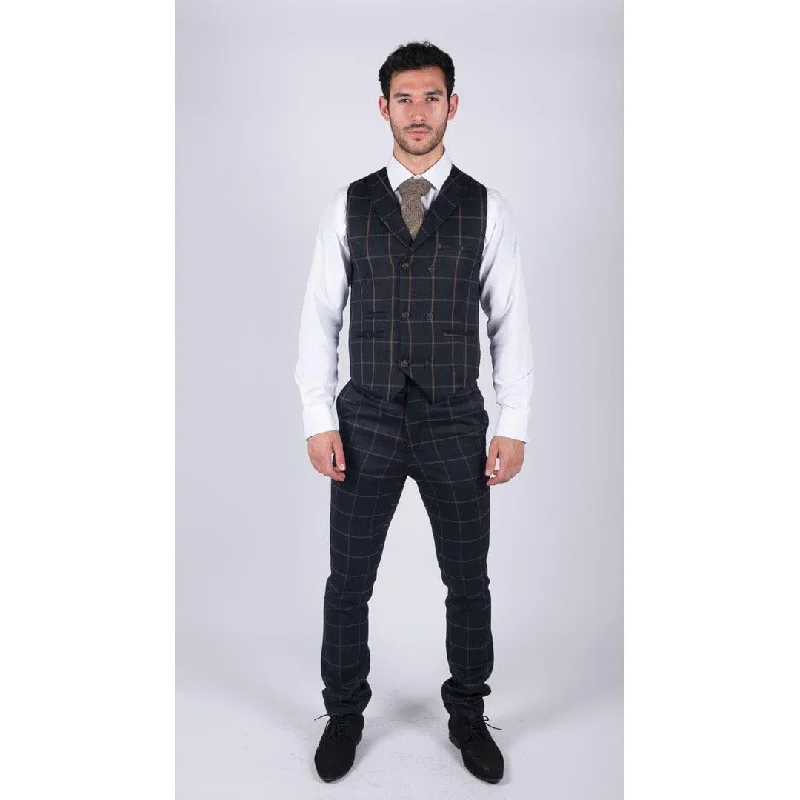 Mens Double Breasted Herringbone Tweed Blinders Vintage Check Waistcoat