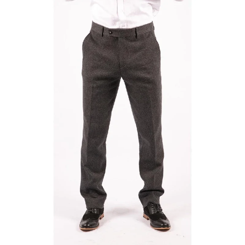 Mens Grey Charcoal Tweed Trousers Herringbone Wool Vintage Retro Blinders