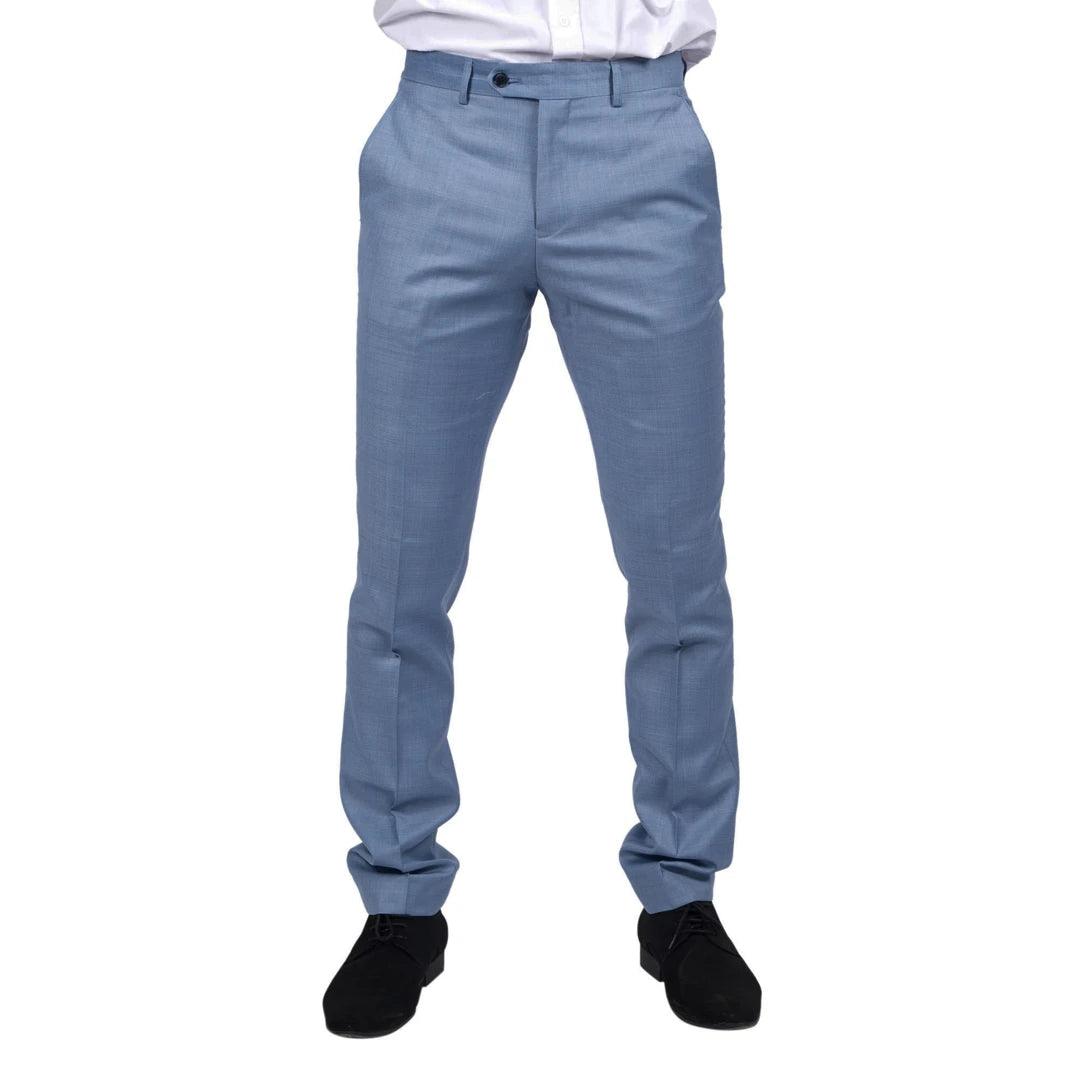 Mens Light Blue Sky Trousers Classic Stitch Wedding Summer Prom Classic