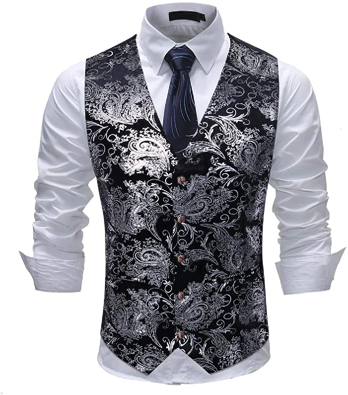 Men's Metallic Printed Gray Vest