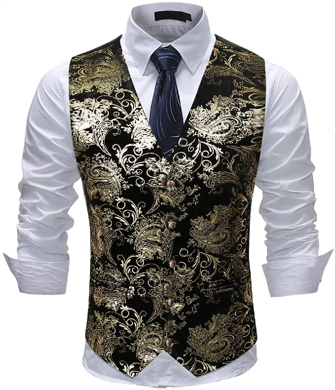 Men's Metallic Printed Vest Gold