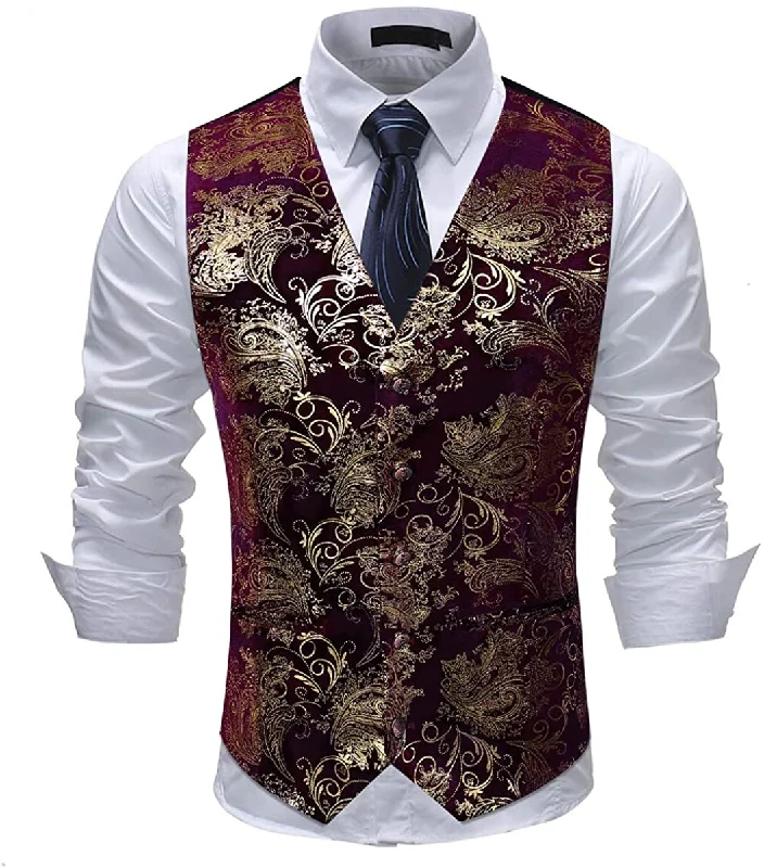 Men's Metallic Printed Vest Red-Gold