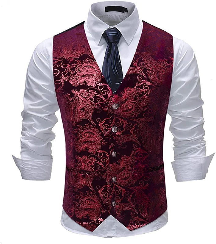 Men's Metallic Printed Vest Red