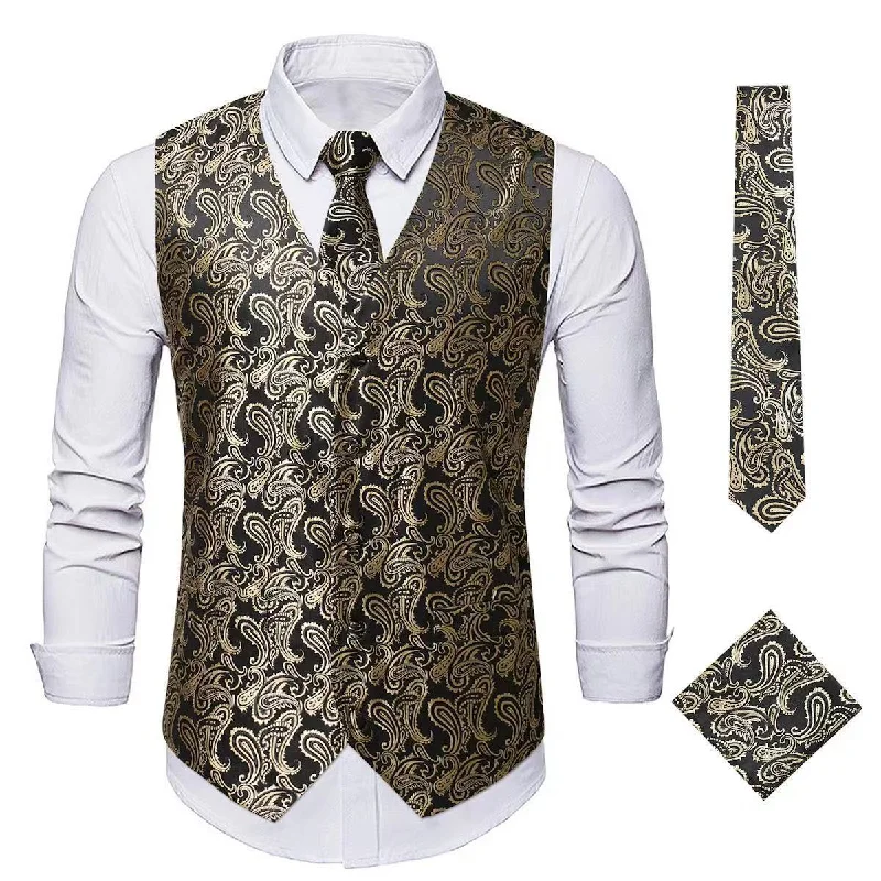 Men's Paisley Waistcoat Set Gold Vest