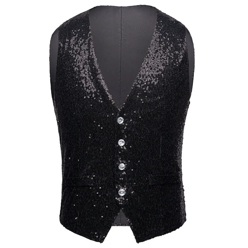 Men's Sequin Fashion Vest Black