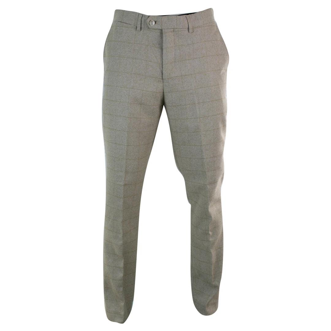 Mens Tweed Check Herringbone Blinders Trousers Tailored Fit Regular Retro