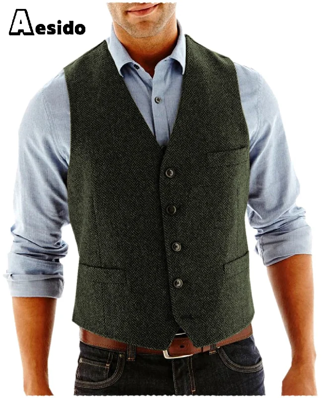 Men's Vest Single Breasted V Neck Waistcoat