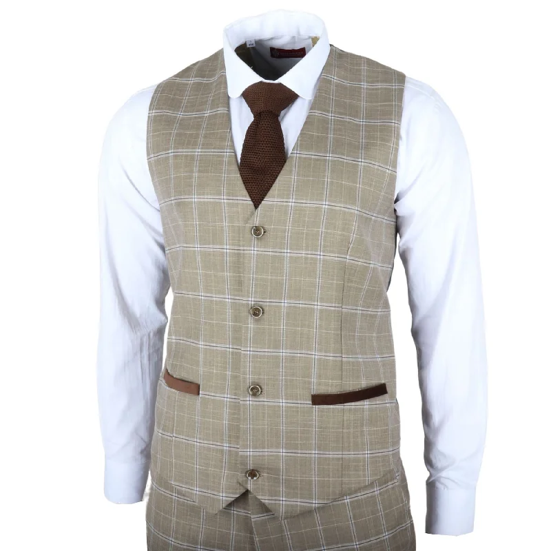 Men's Waistcoat Brown Checked Tailored Fit Vest