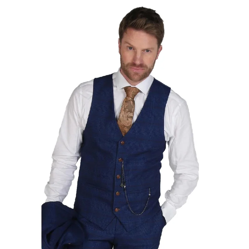 Navy Prince Of Wales Check Waistcoat for Weddings Prom