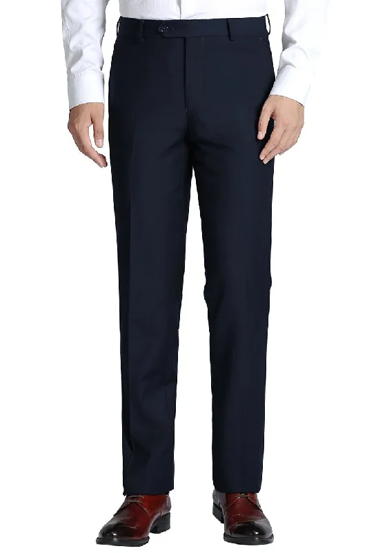 Navy Slim Fit Dress Pants Flat Front Pre-hemmed