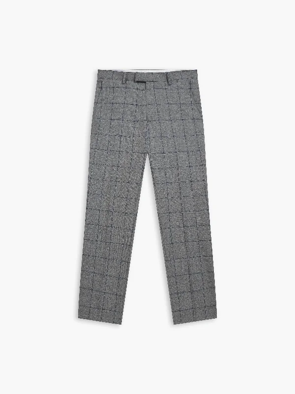 Niro Italian Luxury Slim Grey Windowpane Check Suit Trouser