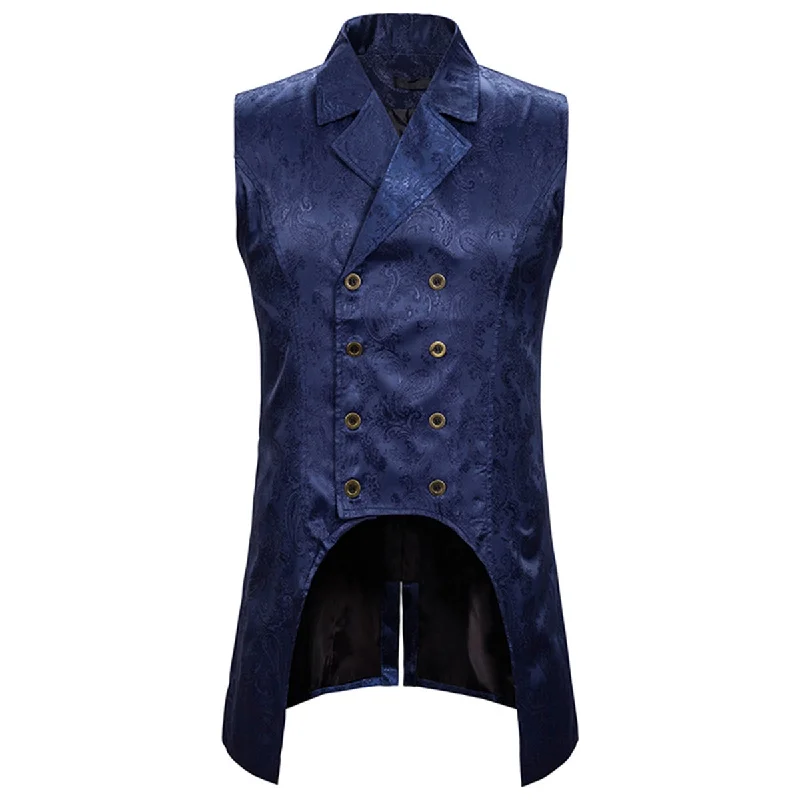 Paisley Dress Vest Floral Sleeveless Tailcoat Navy