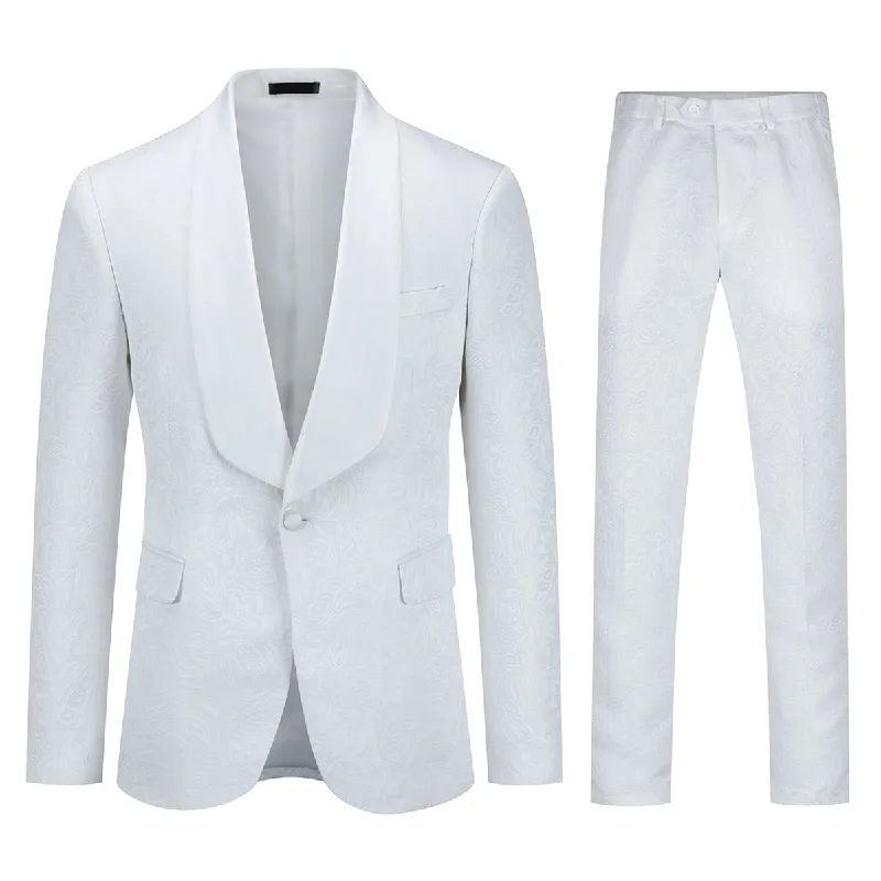 Paisley Suit 2-Piece Slim Fit Print Suit White