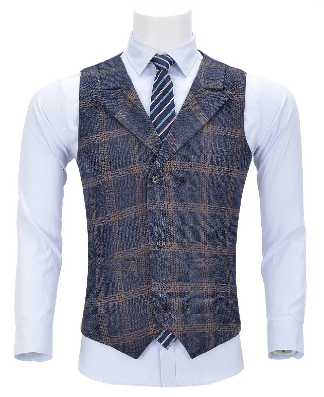 Plaid Peak Lapel Waistcoat Casual Slim Fit Suit Vest