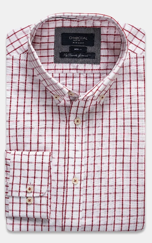 SEMI FORMAL SHIRT MAROON WHTE CHECK