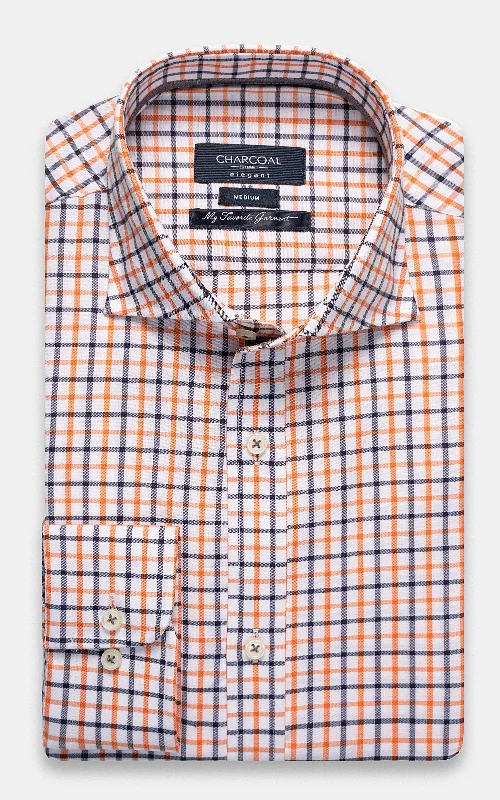 SEMI FORMAL SHIRT ORANGE BLACK CHECK