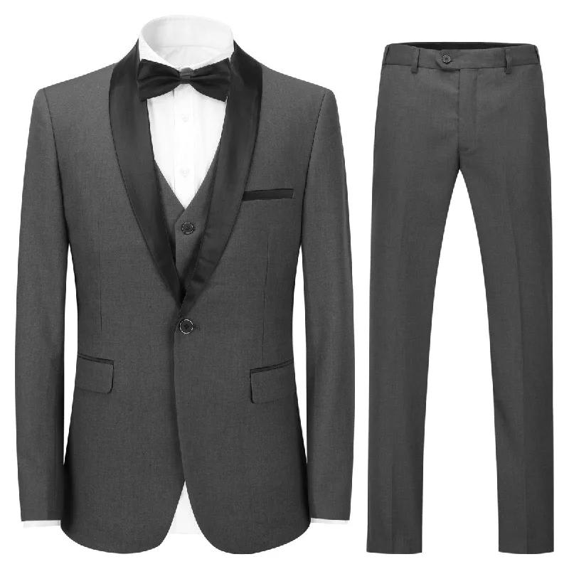 Slim Fit One Button Casual Grey 3-Piece Suit