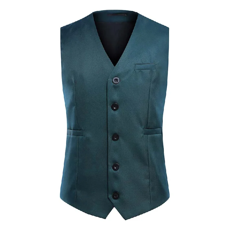 Slim Fit Single Breasted Green Vest