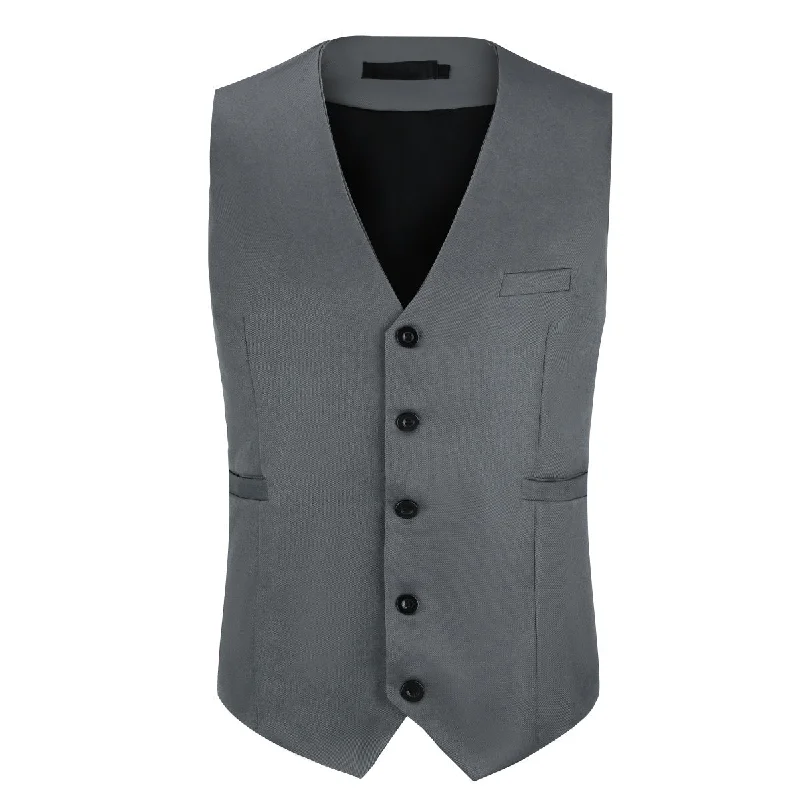 Slim Fit Solid Color Fashion Vest Dark Grey