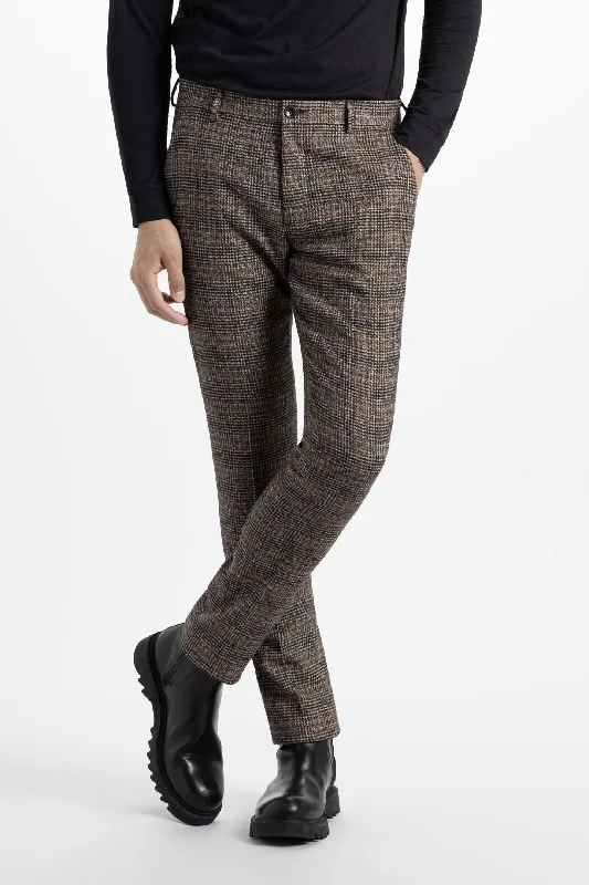 Soft Cloth Dress Pants in Boucle Plaid - Camel Navy Check