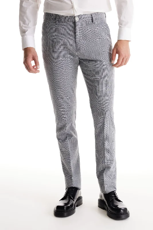 Soft Cloth Dress Pants in Slub Glen Check - Silver Birch