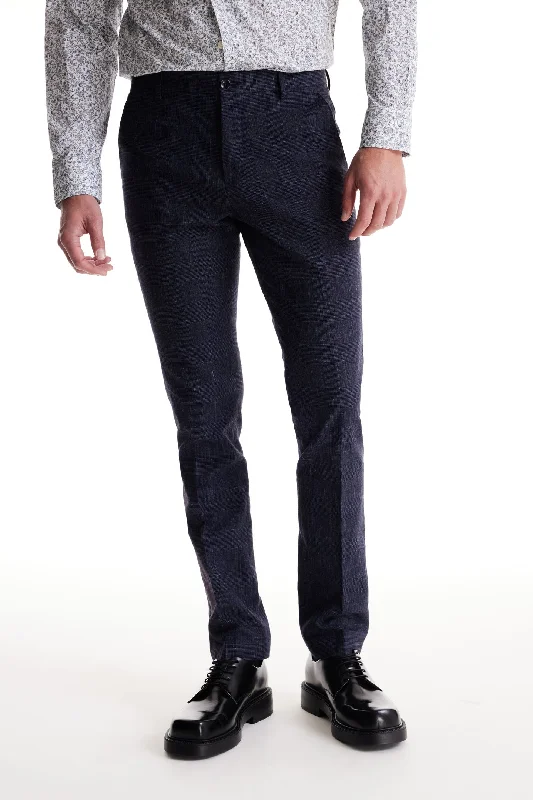 Soft Cloth Dress Pants in Stretch Glencheck - Estate Blue