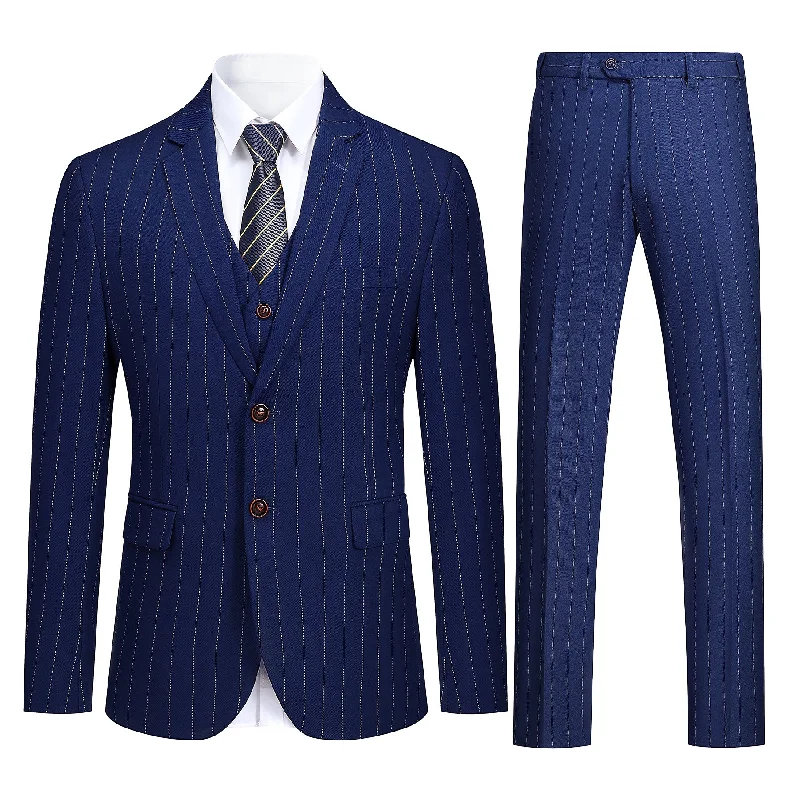 Three Piece Nagaro Blue Suit Stripe Design Suit