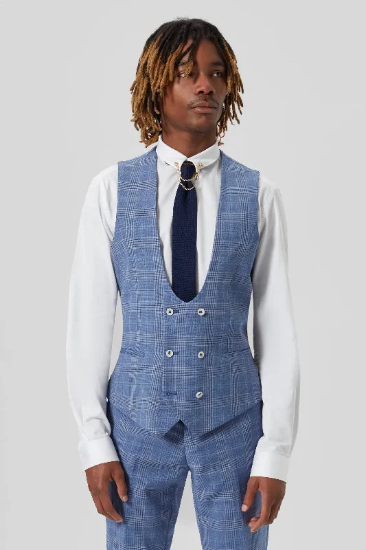 Breamore Skinny Fit Blue Check Wool Waistcoat - ARCHIVE