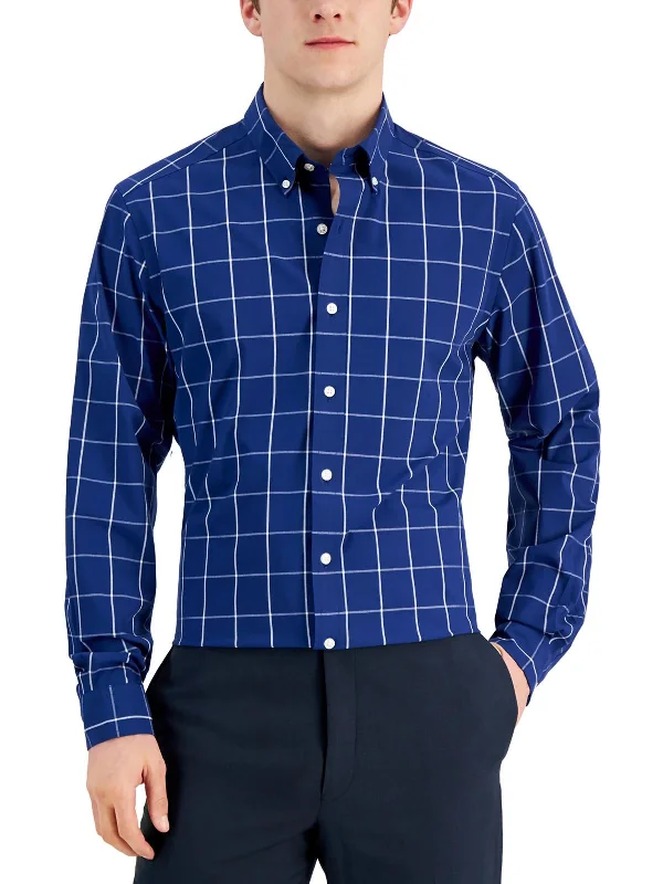 Mens Window Pane Slim Fit Dress Shirt